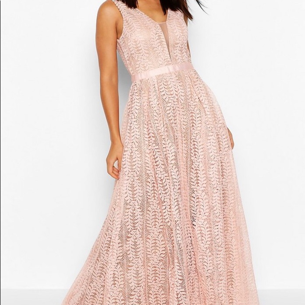 Boohoo Pink Lace Bridesmaids Dress NEW